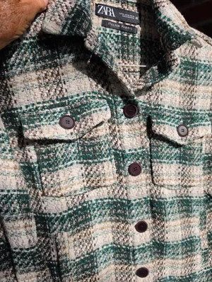 ZARA Combination Green Plaid Italian Fabric Jacket XS thumbnail 2