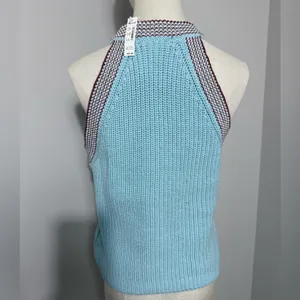 Madewell blue knit crochet halter top with open shoulders in size medium thumbnail 6