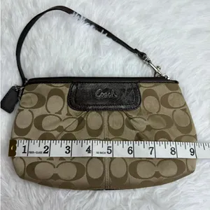 COACH Brown Signature Canvas Mini Purse Wristlet w/ Card Slots thumbnail 7