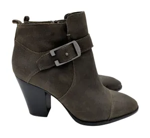 Donald Pliner Sage‎ Suede Buckle Ankle Boots Women's 9.5M Olive Brown Block Heel thumbnail 1