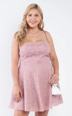 Trac Floral Lace Strapless Fit & Flare Mini Dress in Mauve - Boutique, NWT thumbnail 1