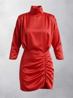 NWT WNTRMSE Kenzie Satin‎ Mini Dress in Red Open Back Mock Neck, US 6 ($245) thumbnail 1