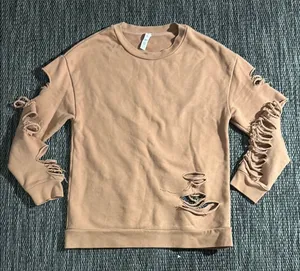 Alo Yoga Fade Long Sleeve Pullover Slash Out Distressed Henna Size XS thumbnail 1