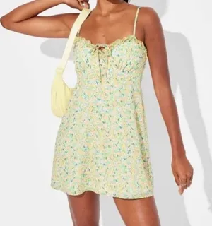 Wild Fable Womens Floral Mini‎ Dress Green Orange Pink Smocked Back M Cottage thumbnail 1