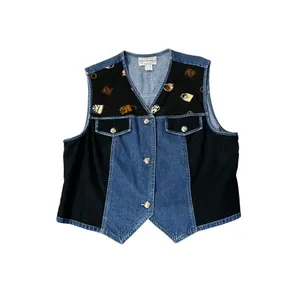 Stonebridge Denim Vest Womens XL Purse Print Western Button Front Used thumbnail 11