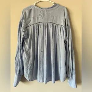 Free People Blue Embroidered Wishful Moments Tie Neck Top Size Medium Boho thumbnail 3