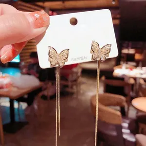 Women’s Crystal Butterfly Tassel Dangle Drop Earrings thumbnail 2