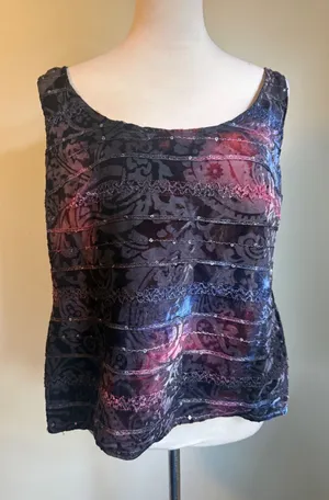 Burnout Velvet Sequin Tank Top whimsigoth fairy Purple‎ Pink y2k grunge boho thumbnail 1