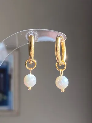 Handmade dainty freshwater pearls hoop earrings💖 thumbnail 3