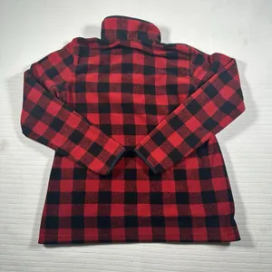 Eddie Bauer Women’s Medium Red Black Buffalo Plaid Fleece Pullover Snap Neck thumbnail 10