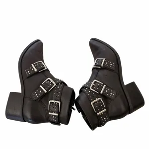 Steve Madden black studded rock leather Moto "Glori" boots women US 7M thumbnail 6
