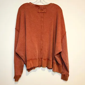 Free People We the Free Shirt Buttercup Thermal Waffle Knit Rust Orange Small thumbnail 2
