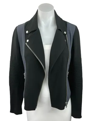 Aritzia Wilfred Montesson Black Blue Asymmetric Zip Moto Jacket Coat Blazer Sz 4 thumbnail 1