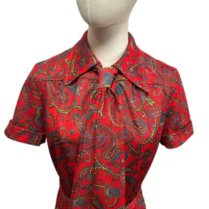 VTG 70s Red Paisley Dagger Collar Midi Dress with Matching Belt M Whimsygoth thumbnail 8