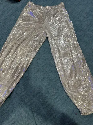 Josey Wynette Silver Sequin Long Sleeve V-Neck Blouse and Matching Jogger Set thumbnail 12