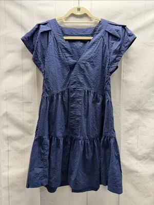 Vineyard Vines Performance Navy Blue Sophie Harbor Flutter Sleeve Tiered Dress thumbnail 5