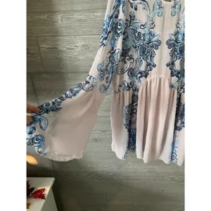Free People Pink Blue Floral Bell‎ Sleeve Babydoll Mini Dress small thumbnail 2