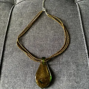 Bronze & Green Drop Pendant Bronze Beaded Fashion Necklace - Costume Jewelry thumbnail 5