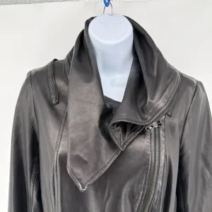 Alice + Olivia Black Lambskin Leather Asymmetric Drape Collar Moto Jacket Fits S thumbnail 5
