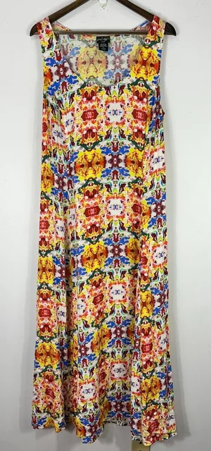 Lord & Taylor Woman 1X Multicolor Abstract Print Maxi Dress Boho Resort Vacation thumbnail 1