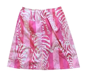 Lilly Pulitzer Cotton A-Line Skirt Pink Animal Print Women's Size 2 thumbnail 1