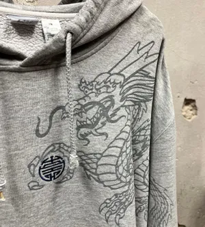 Vintage Y2K Chinese Dragon Grunge Graphic Wraparound Oversized Hoodie XXL 2XL thumbnail 2