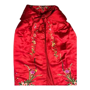 Vintage Red Silk Embroidered Padded Cape with Floral Satin Stitch Detail small thumbnail 11