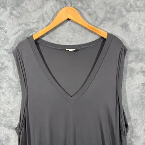 POL Tank Top Charcoal Grey V-Neck Pleated Shoulder Hem Size Large thumbnail 5