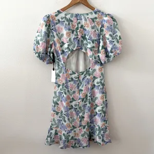 NWT Astr The Label Floral Puff Sleeve Cutout Dress L thumbnail 7