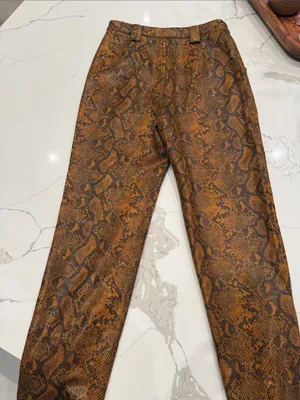Hours Vegan Leather High-Rise Brown Snake-Print Wide-Leg Jeans thumbnail 3