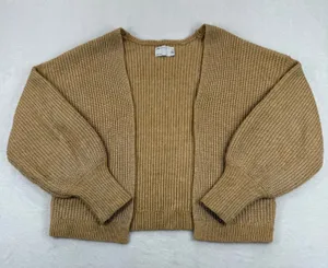 ASOS‎ DESIGN Tall Camel Ribbed Chunky Knit Open Front Balloon Sleeve Cardigan 6 thumbnail 1