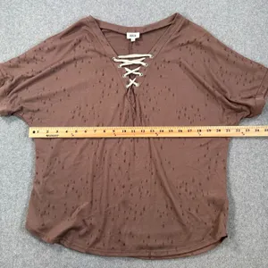 Buckle Tattered Lace Up Tee Shirt Women's Small Brown Short Sleeve Distressed thumbnail 8