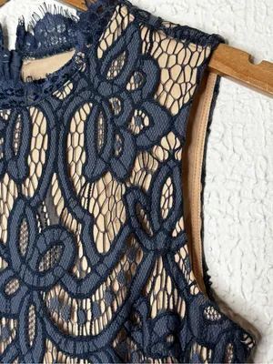 Lulu's Lovely Dusty Blue Lace Midi Dress with Nude Lining thumbnail 5