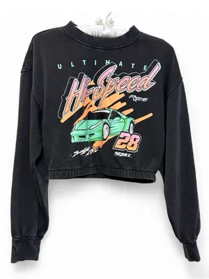 H&M Divided Women’s Ultimate Hi-Speed Racing Car Faded Black Cropped Sweater M thumbnail 2