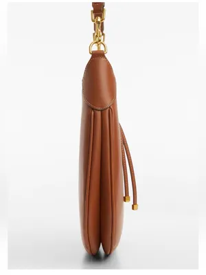 Mango MNG- round Saddle Shoulder tote Bag cognac chestnut Brown, Gold Hardware thumbnail 6
