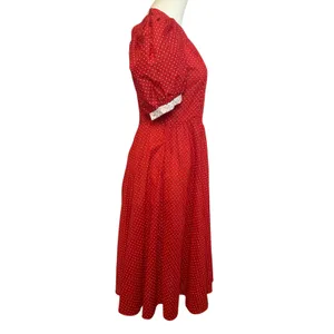 S.L. Fashions VTG 80s Polka Dot Puff Sleeve Midi Dress Red Size 9 thumbnail 13
