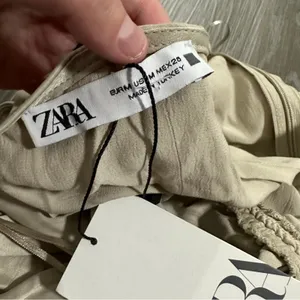 Zara Satin Ruched Beige‎ Halter Tie Shift Mini Slip Dress Size M NWT thumbnail 8