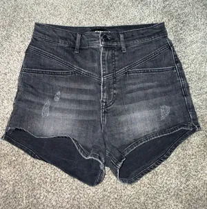 Express Extreme High Rise Shortie Black Denim Shorts Size 4 thumbnail 1