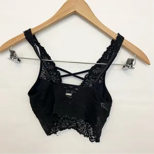 Victoria’s Secret PINK strappy lace black floral bralette bra thumbnail 3
