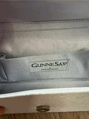 Gunne Sax Silver Satin Evening Clutch‎ with Rhinestone Chain thumbnail 6