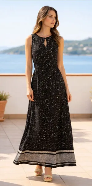 Michael Kors Nora Maxi Dress Sz S Black White Sleeveless Celestial Dark Romantic thumbnail 1