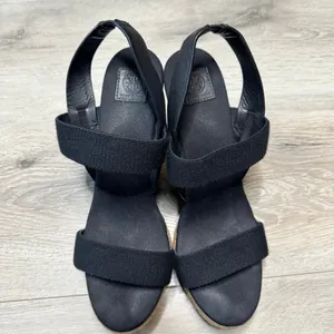 Tory Burch Black Canvas Espadrille Wedge Sandals Jute‎ Platform Heels Size 10.5 thumbnail 3