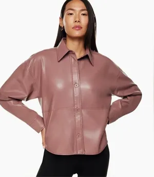Aritzia Babaton Pelli Hip Pink Vegan Leather Jacket Small Oversized thumbnail 1