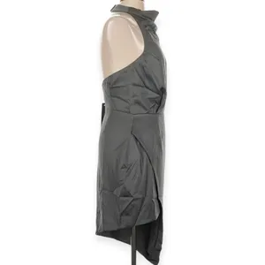 NWT Elliatt Camo Blouson Halter Dress Sz Large Charcoal Gray Asymmetrical Satin thumbnail 5