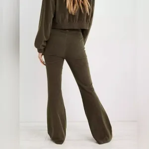 Aerie Groove-On Rib Velour Flare Pant Nomad Olive Size S thumbnail 2