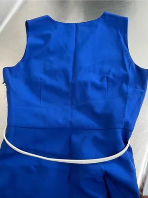 Calvin Klein Blue V-Neck A-Line Belted Lined Crepe Dress Sleeveless Size 6 VGUC thumbnail 4