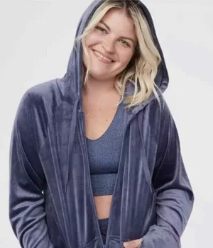 EUC Womens Aerie velour velvet full zip‎ jacket blue oversized size XXL thumbnail 1