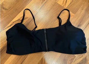 Aerie Black Zip Front Bikini Top Adjustable Straps Swimsuit XXL classic‎ bathing thumbnail 1