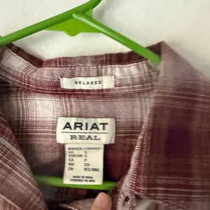 Ariat Real Western Burgundy White Plaid Relaxed Fit Cotton‎ Long Sleeve Shirt S thumbnail 4