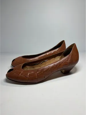 Vintage Sugarfoots Brown Leather Woven Peep Toe Pumps Women’s 7.5 M Brazil thumbnail 3